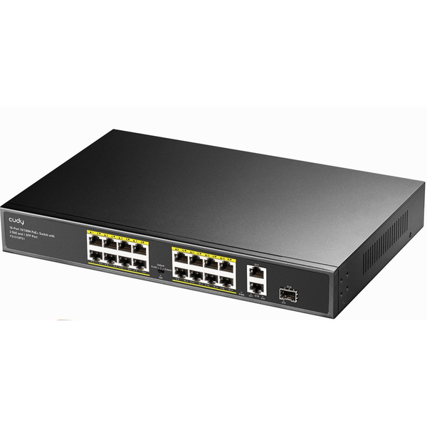 CUDY 16-Port 10/100M PoE+ Switch with 1Gigabit Uplink and 1 Gigabit Combo SFP Port 200W