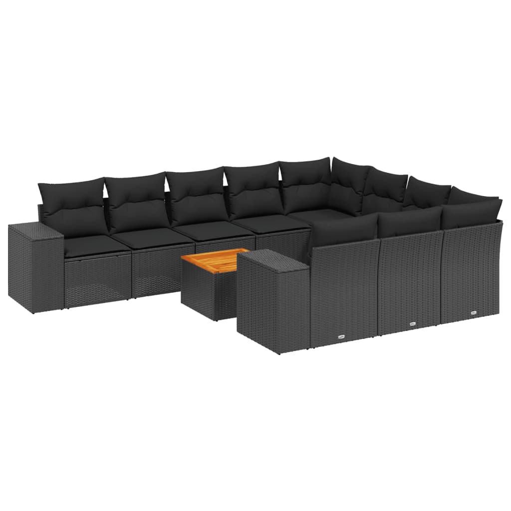 11 részes fekete polyrattan kerti ülőgarnitúra párnákkal (3257952)
