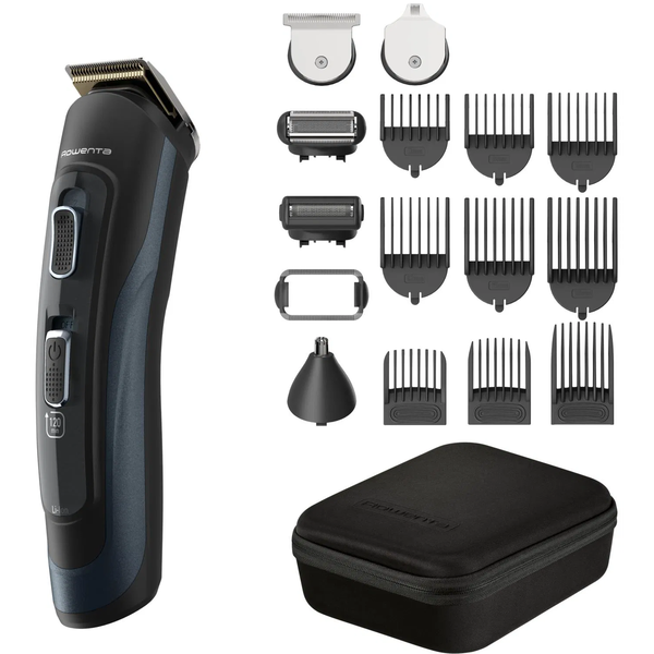 Тример за коса и брада Rowenta Selectium 17 in 1 TN9464E0, Автономия 120 минути, 9 гребена, Аксесоар за бръснене на брада и косми по тялото, Прецизно острие за бръснене, Аксесоар за нос и уши, Калъф, wet&dry