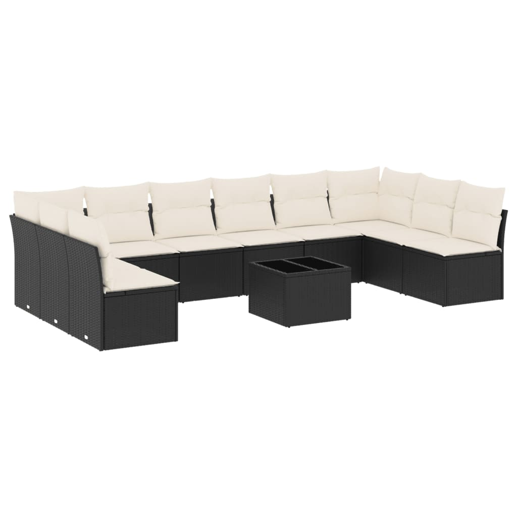 11 részes fekete polyrattan kerti ülőgarnitúra párnákkal (3218096)