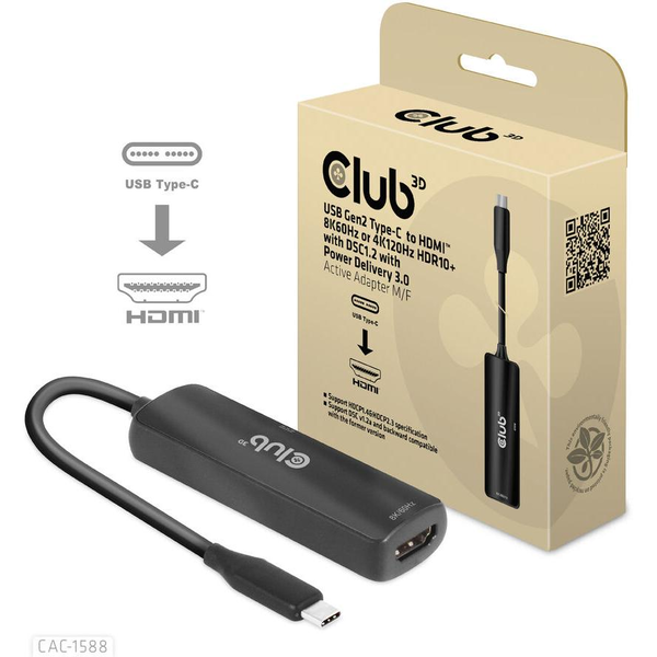 CLUB3D CAC-1588 video kabel adapter 0,17 m USB Type-C Zwart