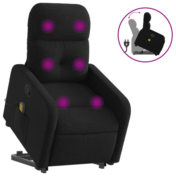 Sillón Reclinable De Masaje Elevable Tela Negro Vidaxl