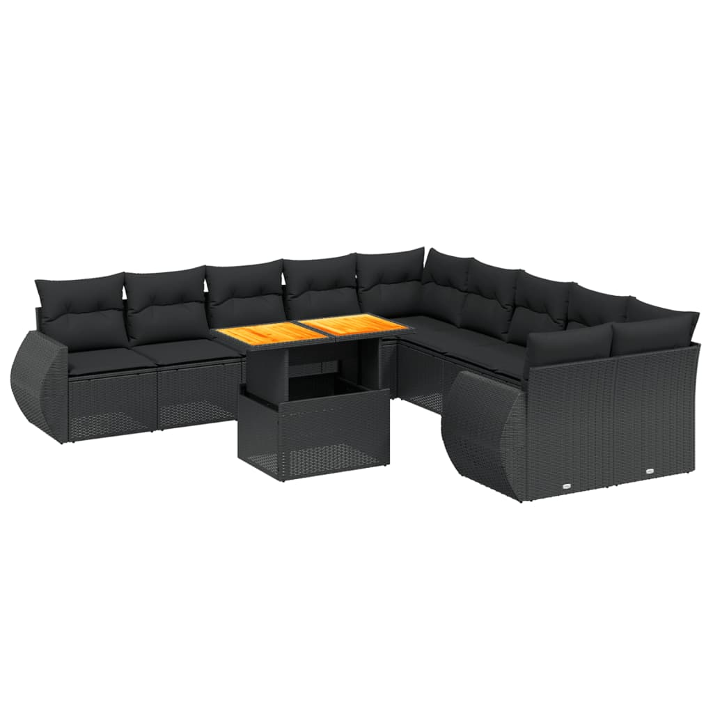 11 részes fekete polyrattan kerti ülőgarnitúra párnákkal (3272385)