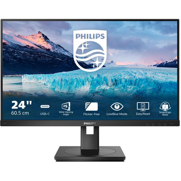 Philips S Line 243S1/00 компютърен монитор 60,5 см (23.8") 1920 x 1080 пиксела Full HD LCD Черен
