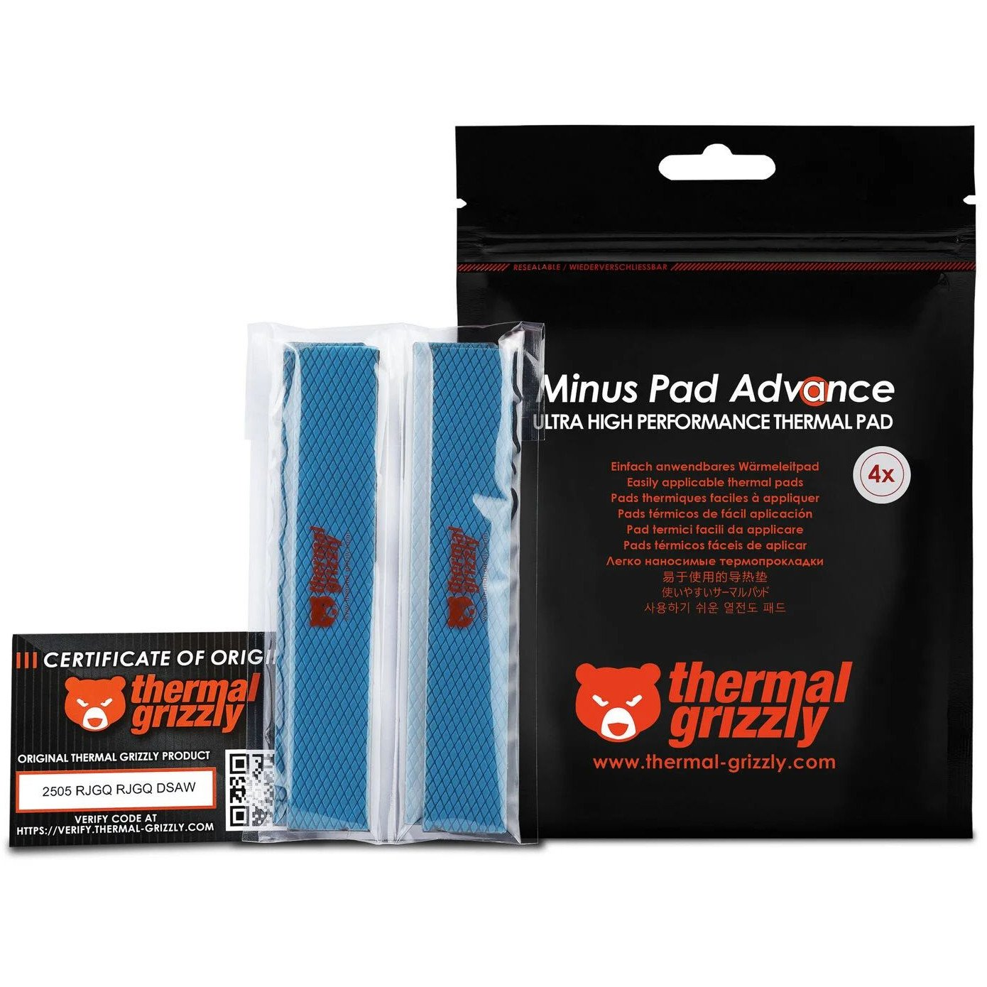 4ks THERMAL GRIZZLY MINUS PAD ADVANCE 120 x 20 x 0.5mm termopodložka