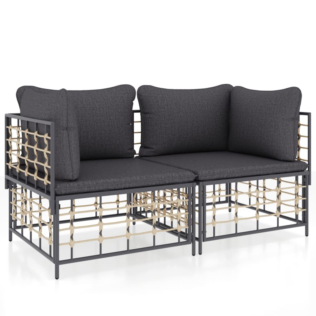 2 db szürke polyrattan moduláris sarokkanapé párnával (3186691)