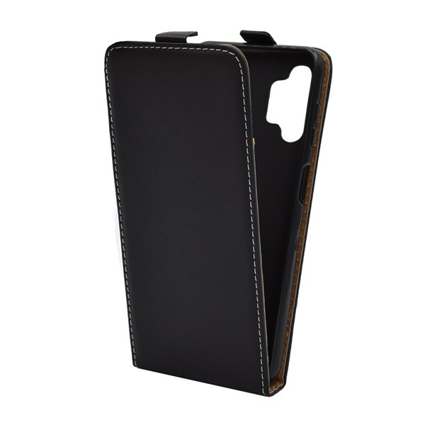 Tok álló, bőr hatású (FLIP, lefelé nyíló, szilikon tartó) FEKETE [Samsung Galaxy A13 4G (SM-A135F / A137F)] (5996591152394)