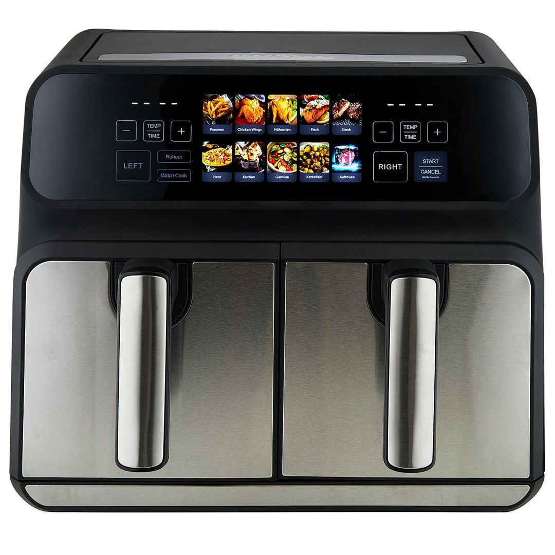 ProfiCook PC-FR 1287 AirFryer Forrólevegős sütő 2x4L 2200 Watt - Fekete / Inox (PC-FR 1287)