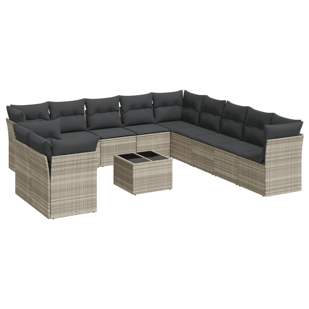 12 részes világosszürke polyrattan kerti ülőgarnitúra párnával (3249731)