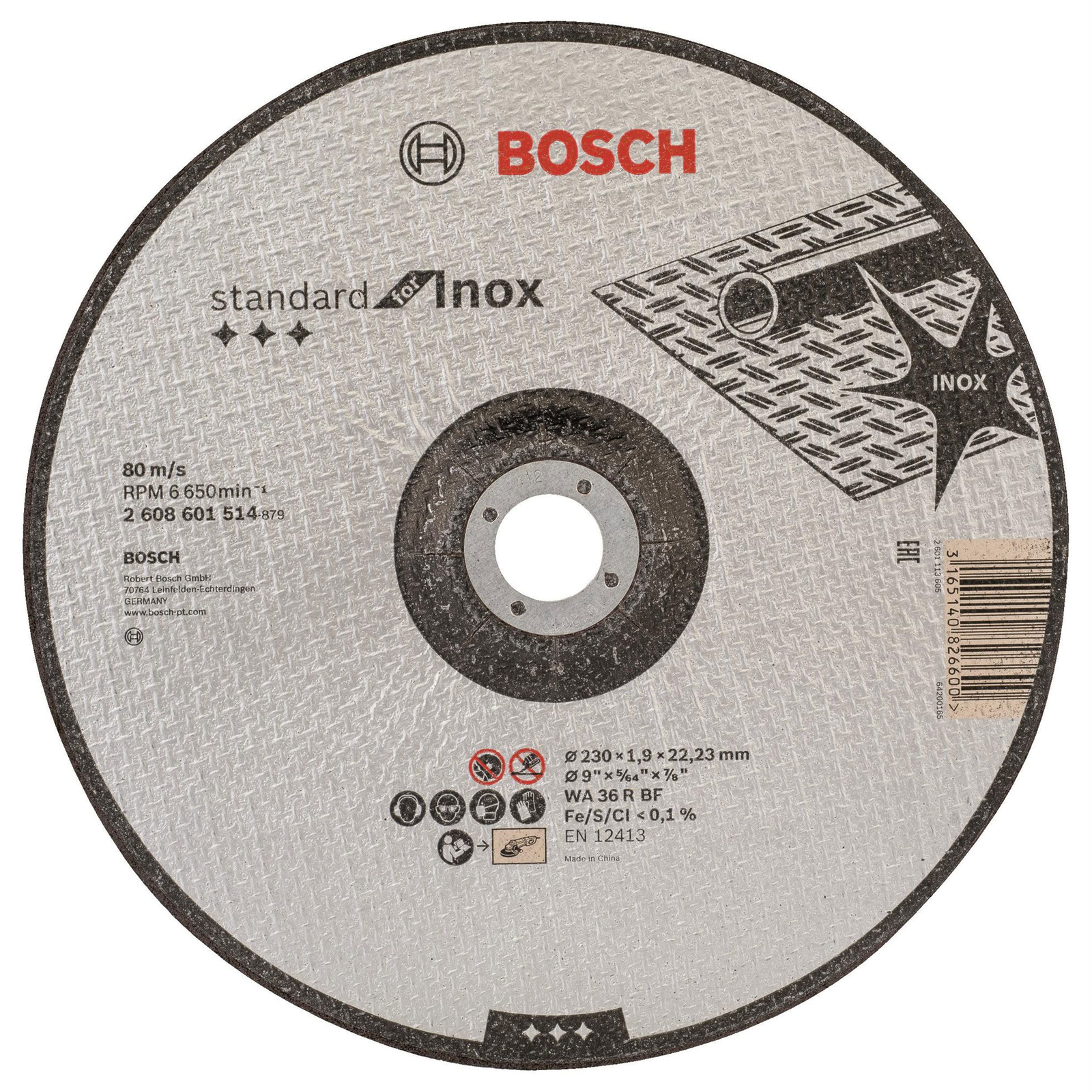 BOSCH 2608601514 Standard Inox WA 36 R BF profilozott vágókorong, 230 mm, 22,23 mm, 1,9 mm (2.608.601.514)