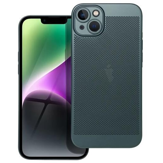 Gigapack Apple iPhone 14 Plus légáteresztő, lyukacsos műanyag tok sötétzöld (GP-142646) (GP-142646)