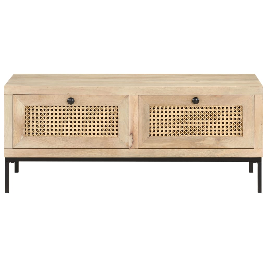 tömör mangófa és természetes nád dohányzóasztal 90 x 50 x 37 cm (323511)