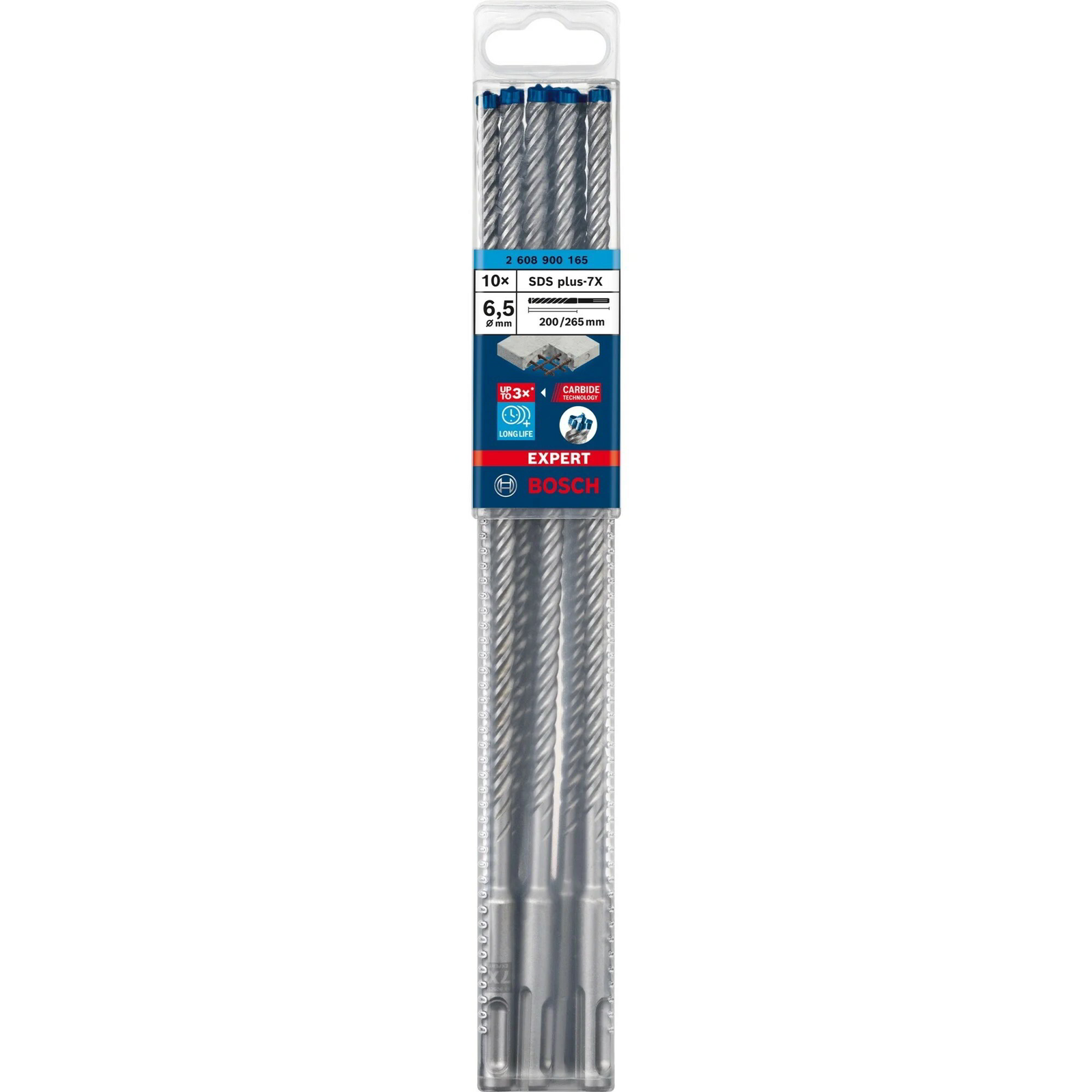 Bosch Ø 6,5 x 200/265mm Expert SDS Plus-7X Beton fúrószár 10db (2608900165)
