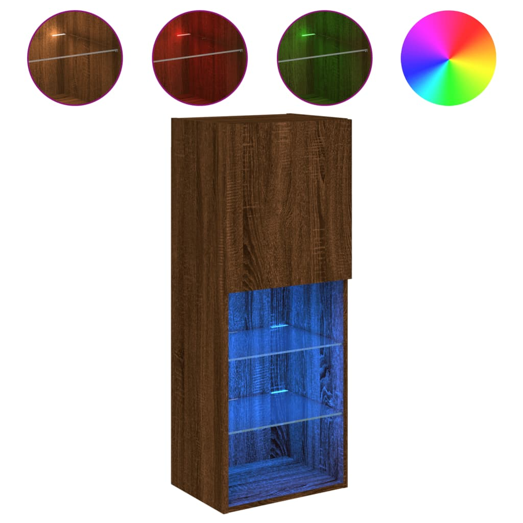 barna tölgyszínű TV-szekrény LED lámpákkal 40,5 x 30 x 102 cm (837063)