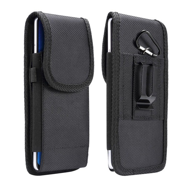 Tok álló, textil (derékra rögzíthető övtáska, tépőzáras, bankkártya tartó, vízálló, univerzális 6.4-6.9") FEKETE [Oppo A76]