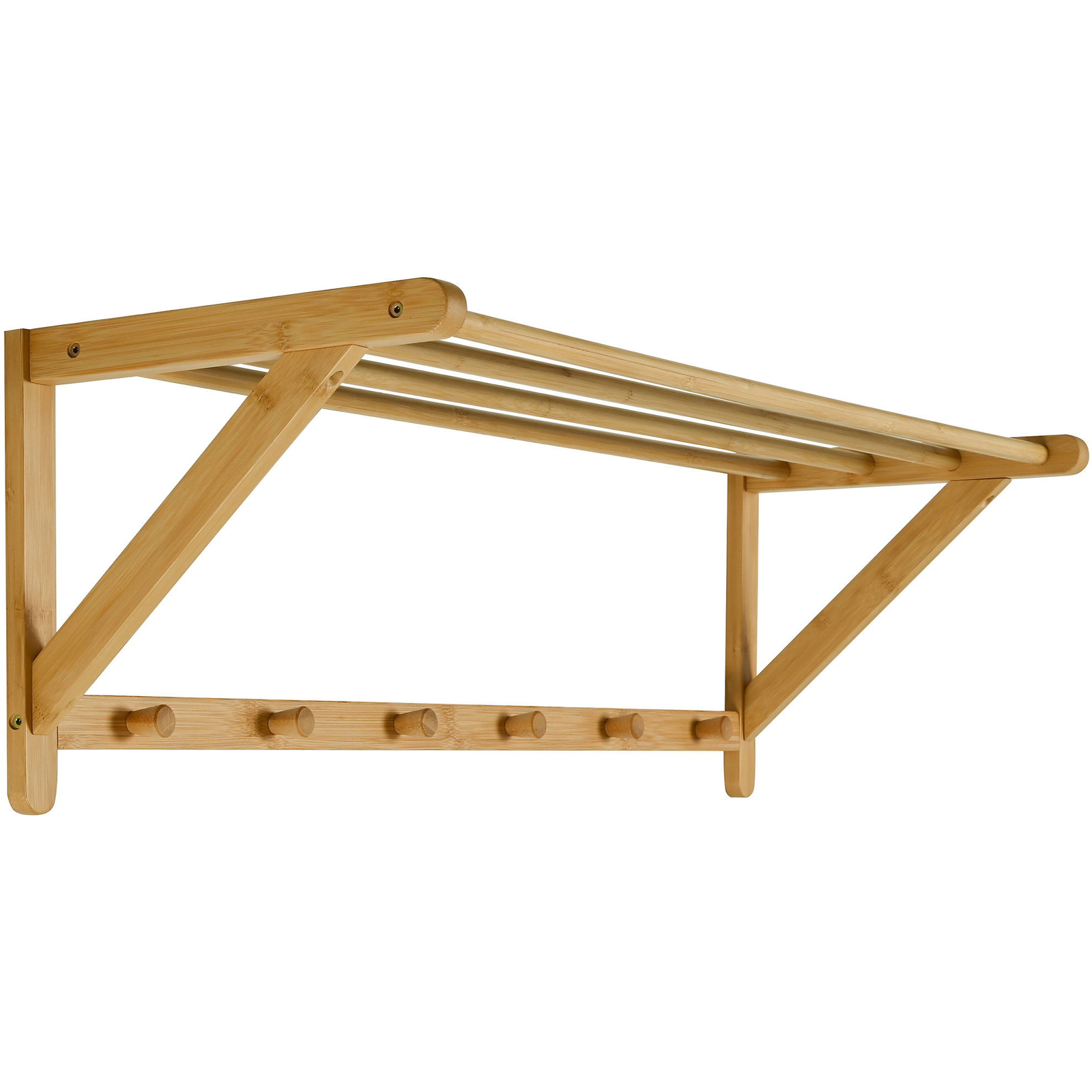 Fali polc akasztókkal, tömör bambusz természetes árnyalatú (8591957693596)