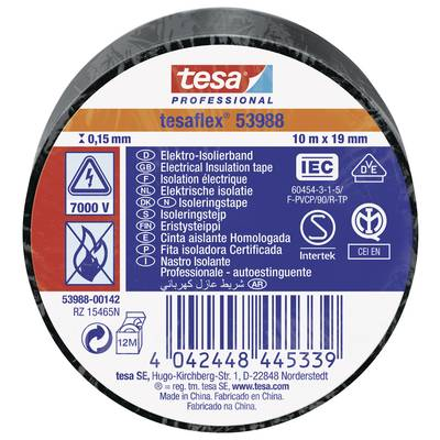 Tesa flex IEC (53988-00142-00) Szigetelőszalag Fekete (H x Sz) 10 m x 19 mm 1 db (53988-00142-00)