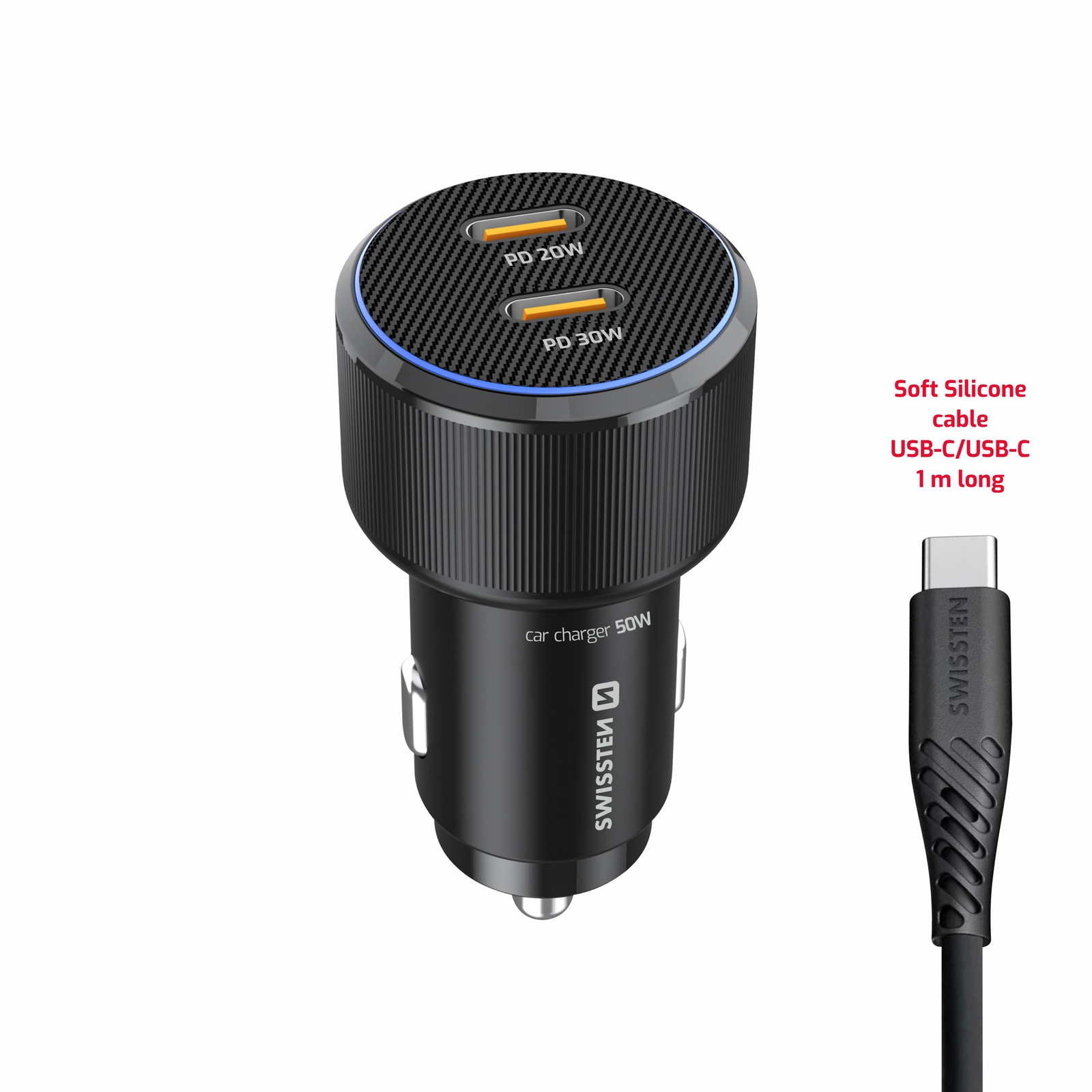 Swissten CL Adaptér 2x USB-C PD 50W černý + kabel USB-C/USB-C 1 m (20111909)