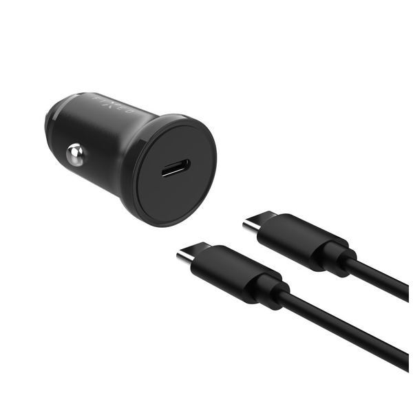 Fixed USB Type-C Autós töltő + USB Type-C kábel - Fekete (20W)