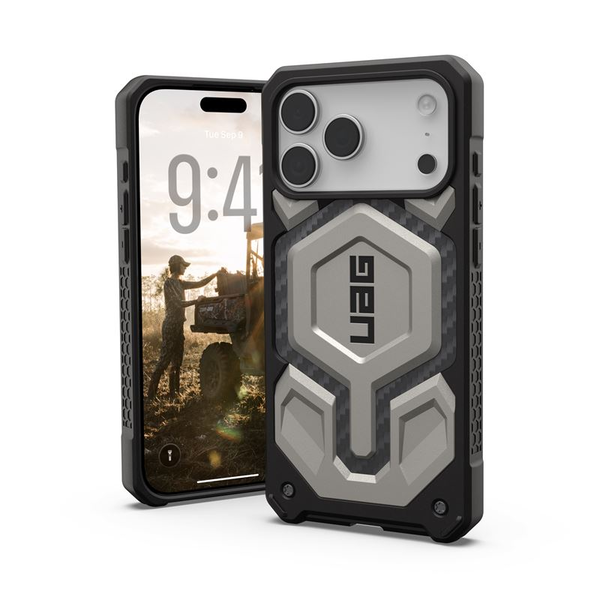 UAG MONARCH PRO szilikon telefonvédő (erős ütésállóság, karbon minta, MagSafe) TITÁNSZÜRKE Apple iPhone 17 Pro Max (114514113636)
