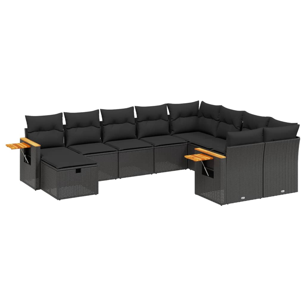 10 részes fekete polyrattan kerti ülőgarnitúra párnákkal (3227154)