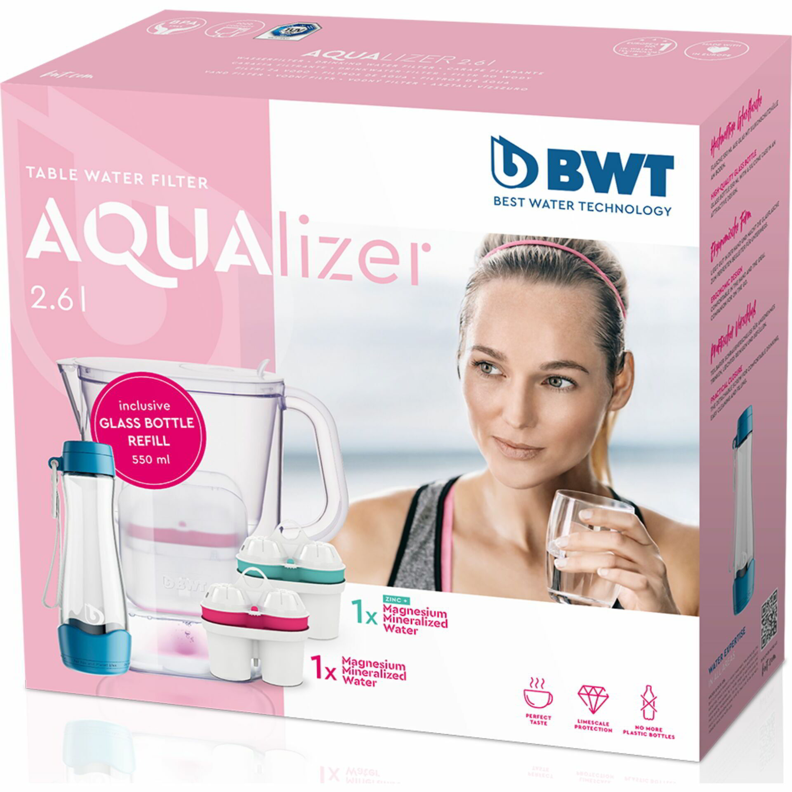 BWT 125302077 AQUAlizer Baselight vízszűrő kancsó 2,6L + Üvegkulacs 0,55L (125302077)