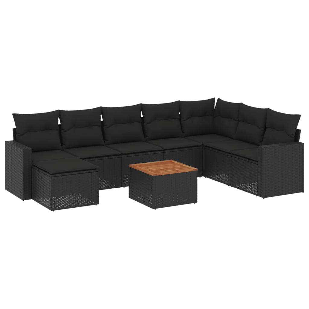 10 részes fekete polyrattan kerti ülőgarnitúra párnákkal (3256587)