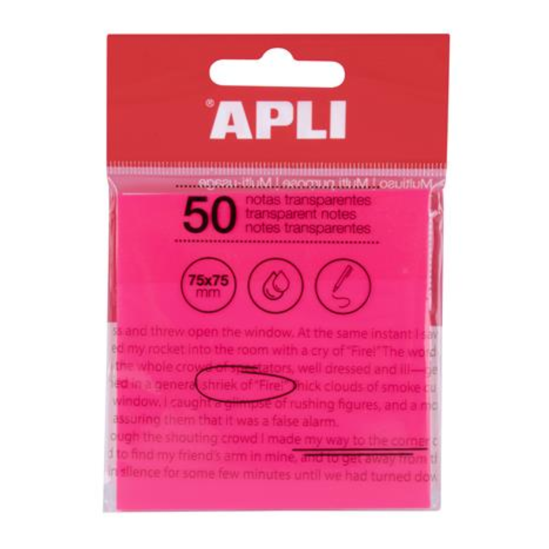 Apli 75x75 mm Átlátszó Öntapadó jegyzettömb - Rózsaszín (50 lap / tömb) (19570)