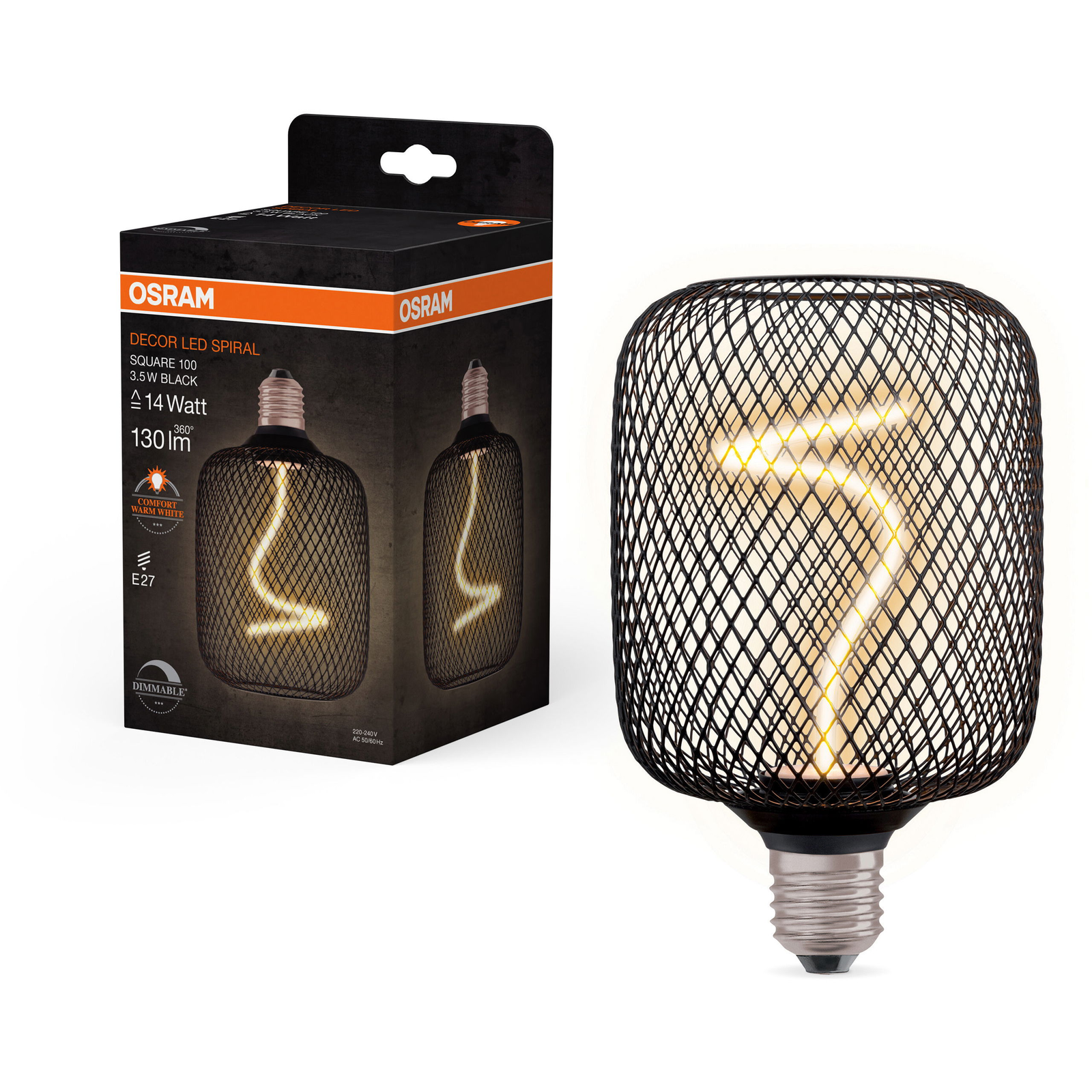 OSRAM Spirál LED izzó, E27, SQUARE BLACK, szabályozható meleg fehér (4058075840300)