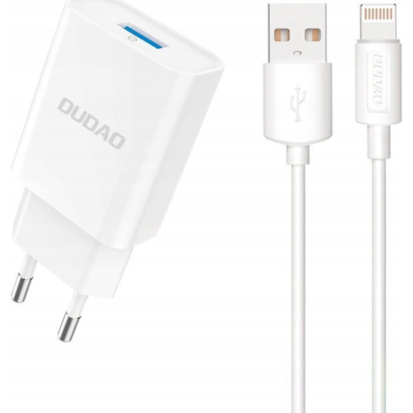 Dudao A4EU Hálózati Töltő 1xUSB-A Csatlakozással És USB-A-Lightning Kábellel 2.1A-Fehér