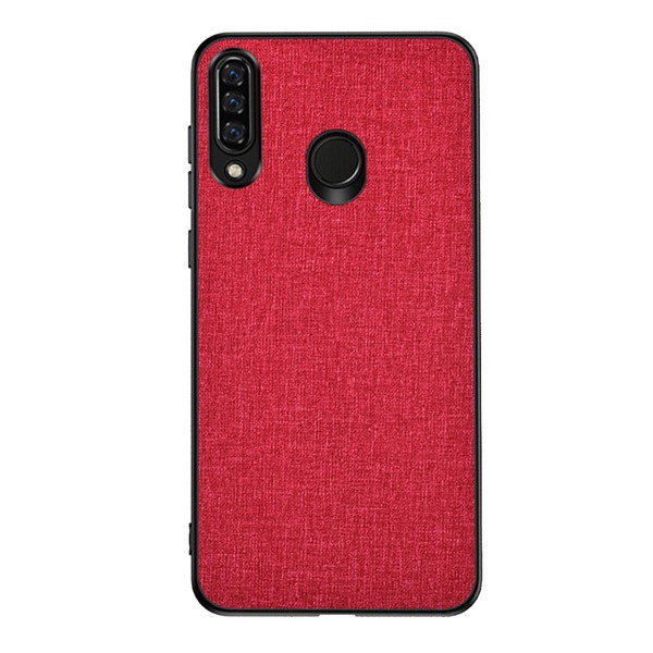 Műanyag telefonvédő (közepesen ütésálló, szilikon keret, textil hátlap) PIROS [Huawei Y6p] (5996457983742)