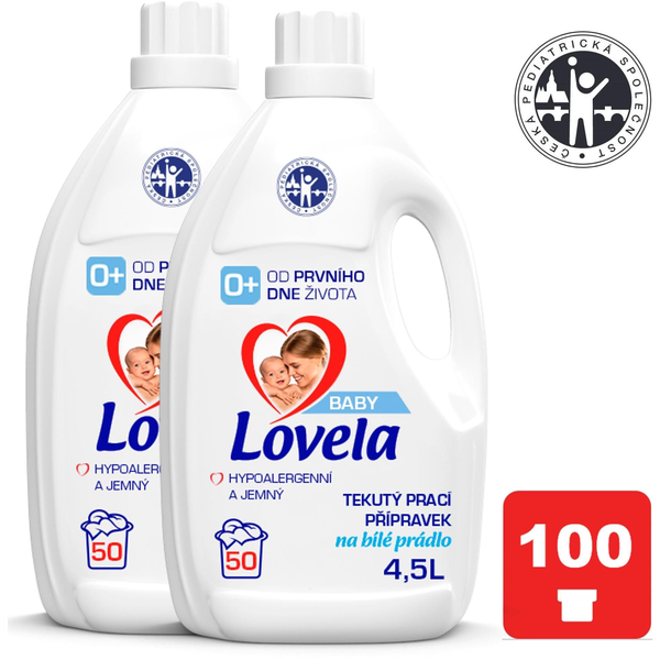 LOVELA Baby folyékony mosószer fehér ruhákhoz, 2×4,5 l (100 mosás)