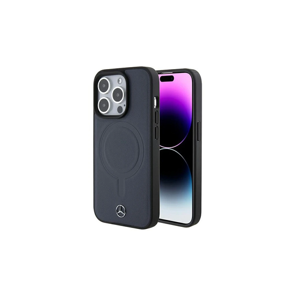Mercedes MEHMP15L23RCMV iPhone 15 Pro 6.1 készülékhez kemény tok Smooth Leather MagSafe tengerészkék