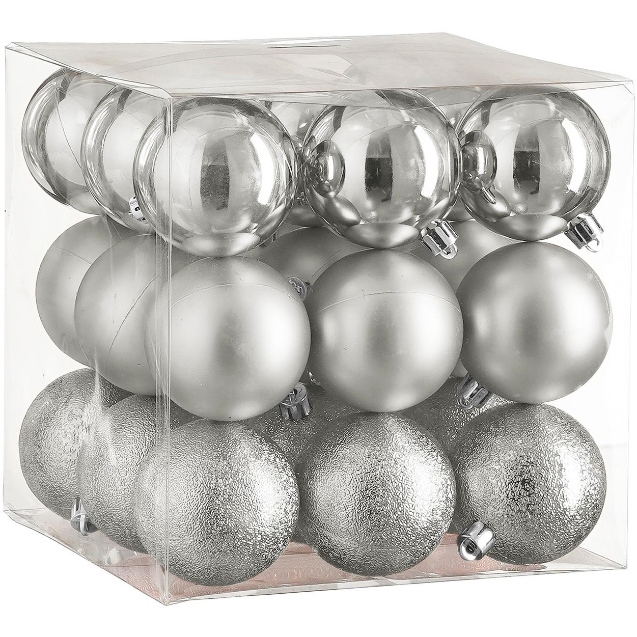 LAALU díszkészlet: vegyes kerek ezüst díszek 6 cm, 27 db (LAU-6229)