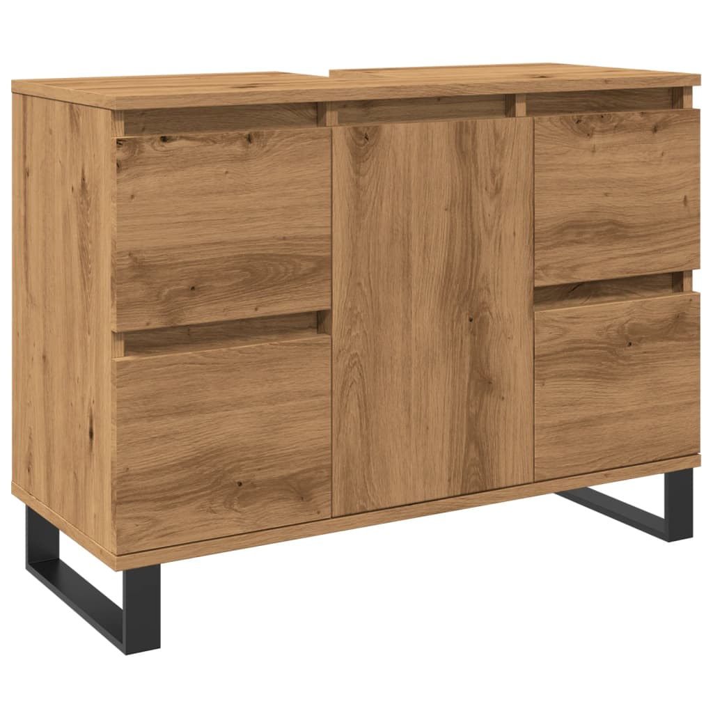 kézműves tölgy színű szerelt fa mosdószekrény 80 x 33 x 60 cm (857239)