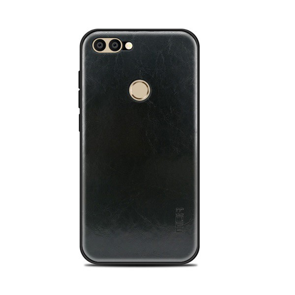 MOFI műanyag telefonvédő (szilikon keret, bőr hatású hátlap) FEKETE [Huawei P Smart (2018)] (5996457770908)