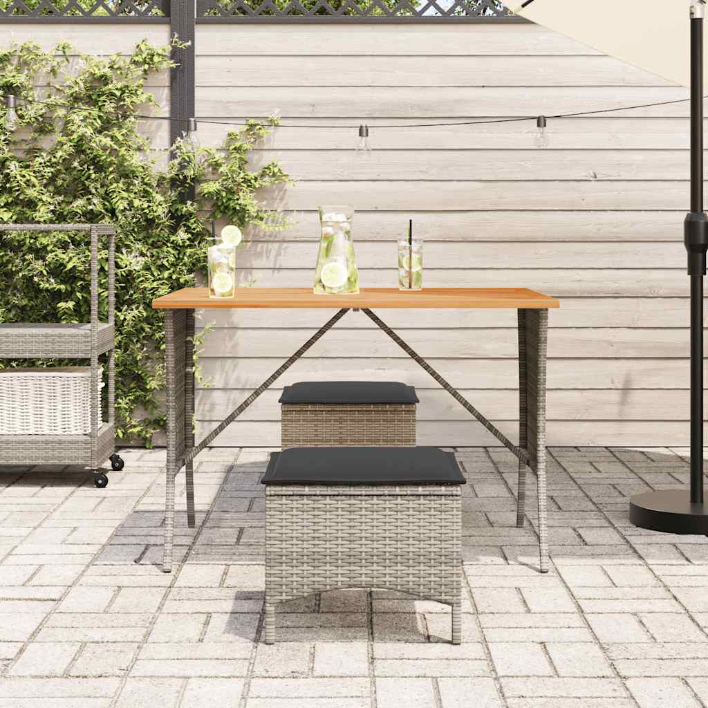 szürke polyrattan akácfa lapos kerti asztal 105x75x72 cm (4104139)