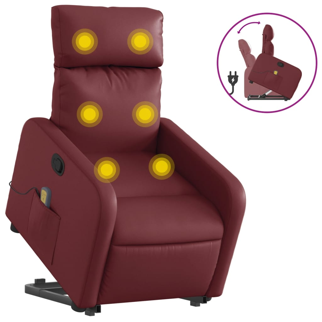 bordó műbőr dönthető masszázs- és állófotel (3206760)