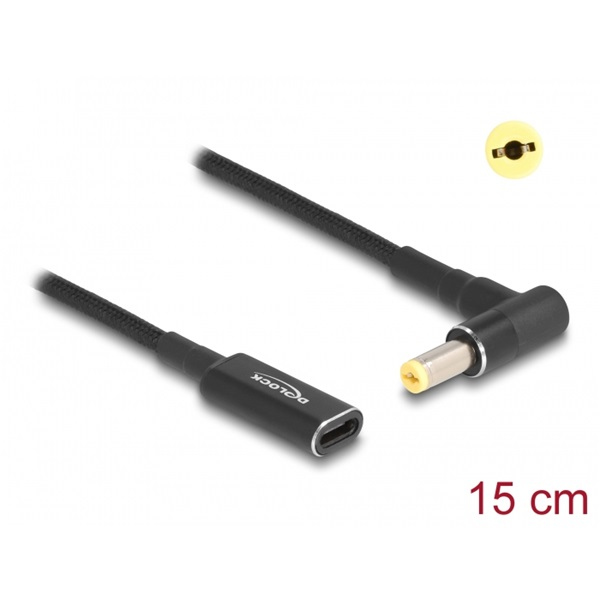DELOCK Átalakító Laptop töltőkábel USB Type-C female > Acer 5.5 x 1.7mm male 90 fokos 15 cm (60038)