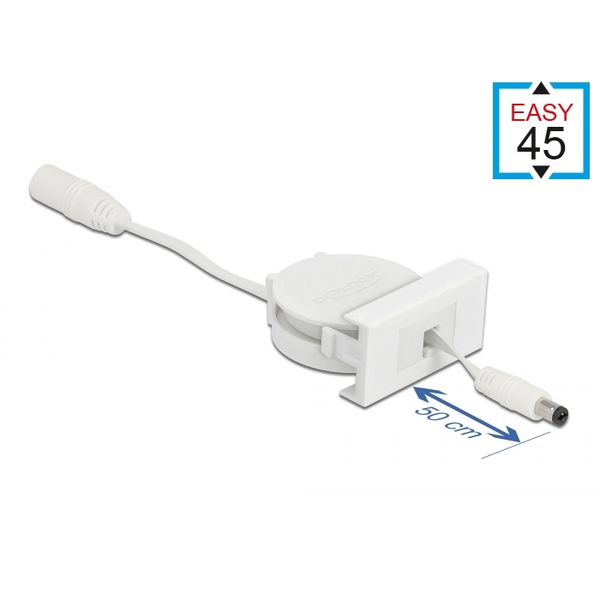 Delock Easy 45 modulos visszahúzható kábel DC 5,5 x 2,1 mm anya / apa fehér