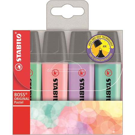 STABILO Boss Original Pastel szövegkiemelő 4 dB Vésőhegyű Halványlila, Menta, Rózsaszín, Türkizkék (70/4-2)