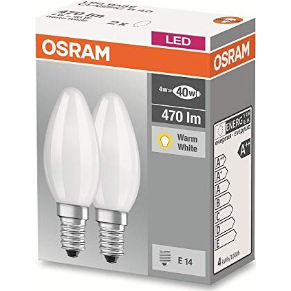 Osram Base matt üveg búra/4W/470lm/2700K/E14 LED gyertya izzó 2 db (4058075803930)