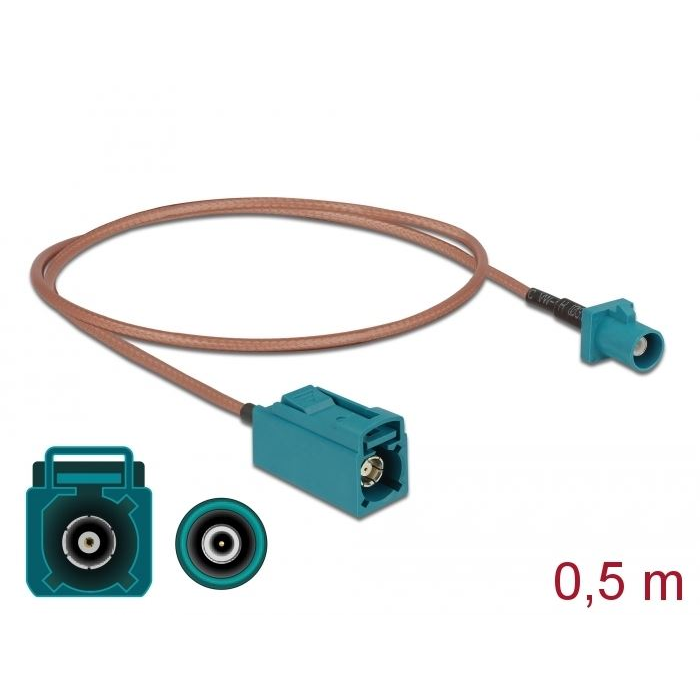 Delock FAKRA Z-dugó > FAKRA Z-hüvely RG-316 antenna kábel 0,5m (90004) (DE90004)