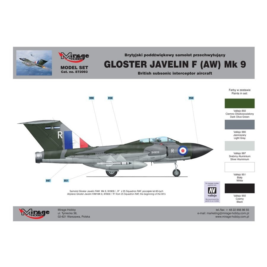 Mirage Hobby Gloster Javelin F Mk9 repülőgép műanyag modell (1:72) (872093)