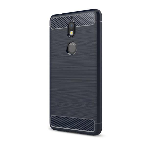 Szilikon telefonvédő (közepesen ütésálló, légpárnás sarok, szálcsiszolt, karbon minta) SÖTÉTKÉK [Nokia 7] (5996457749423)