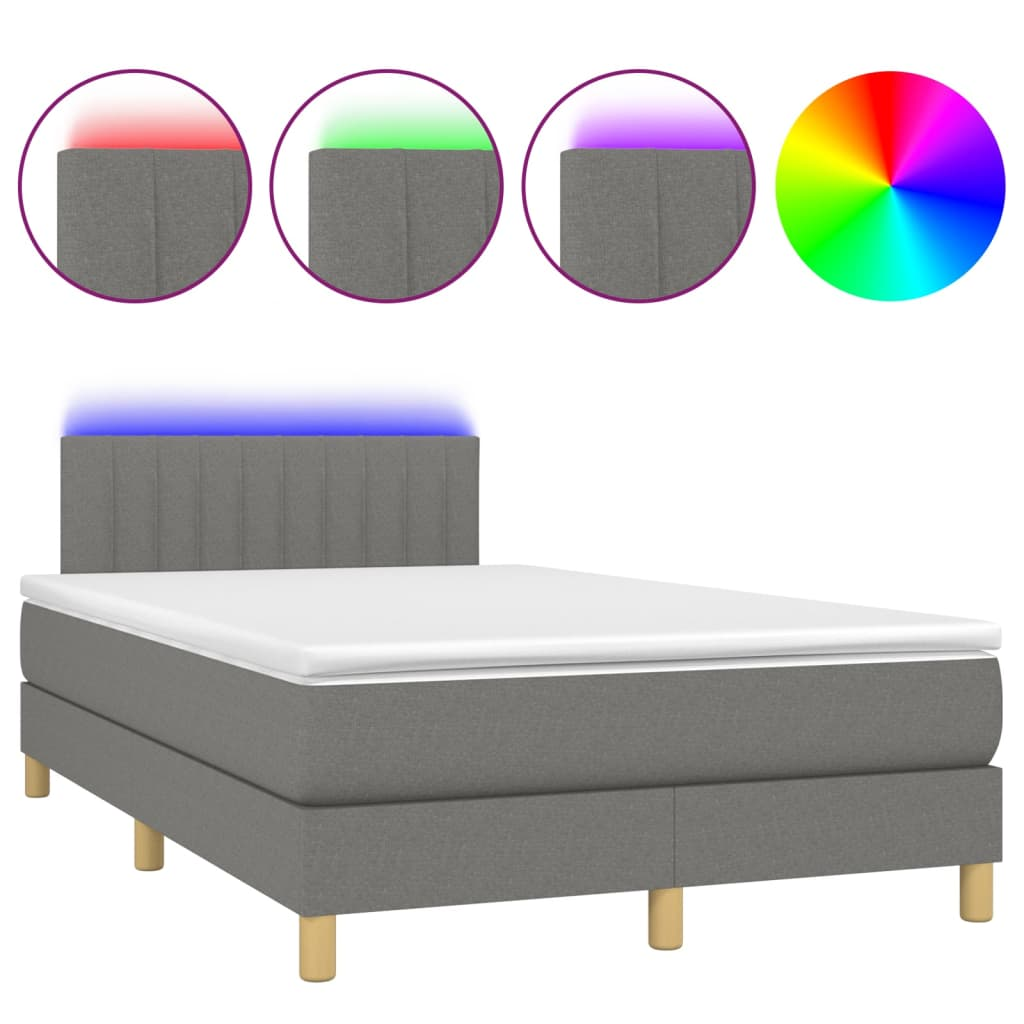 sötétszürke szövet rugós és LED-es ágy matraccal 120x190 cm (3270103)