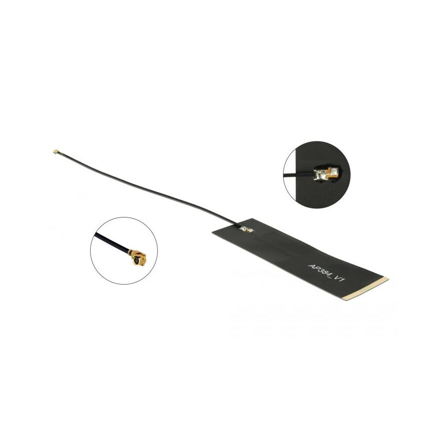Delock LoRa Antenna 863-928 MHz, MHF® I csatlakozódugó, 1,68 dBi, 15 cm-es 1.13 FPC NYÁK-lap, fekete (12540)