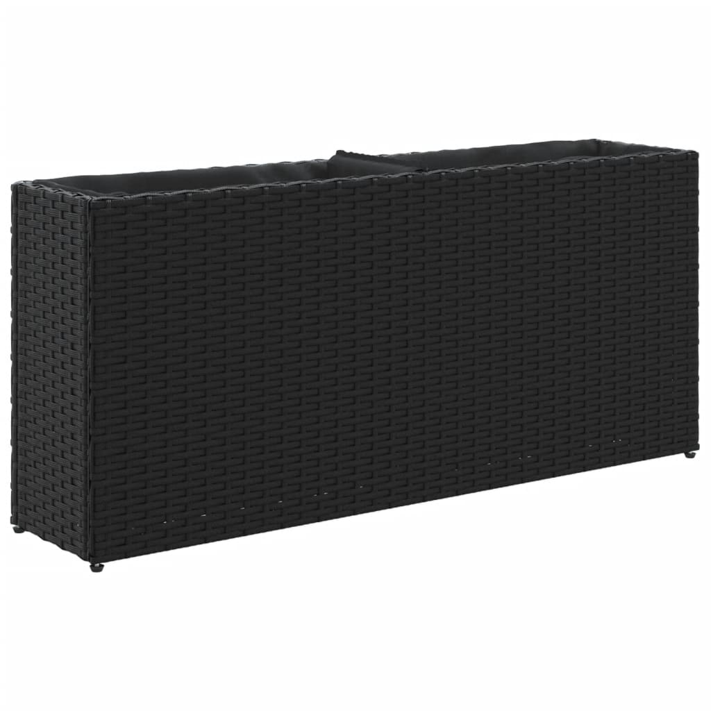 fekete polyrattan kerti ültetőláda 2 cseréppel 90x20x40 cm (366407)
