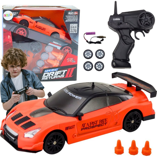 Távirányítós Sportkocsi R/C 1_24 Narancssárga Cserélhető Kerekek