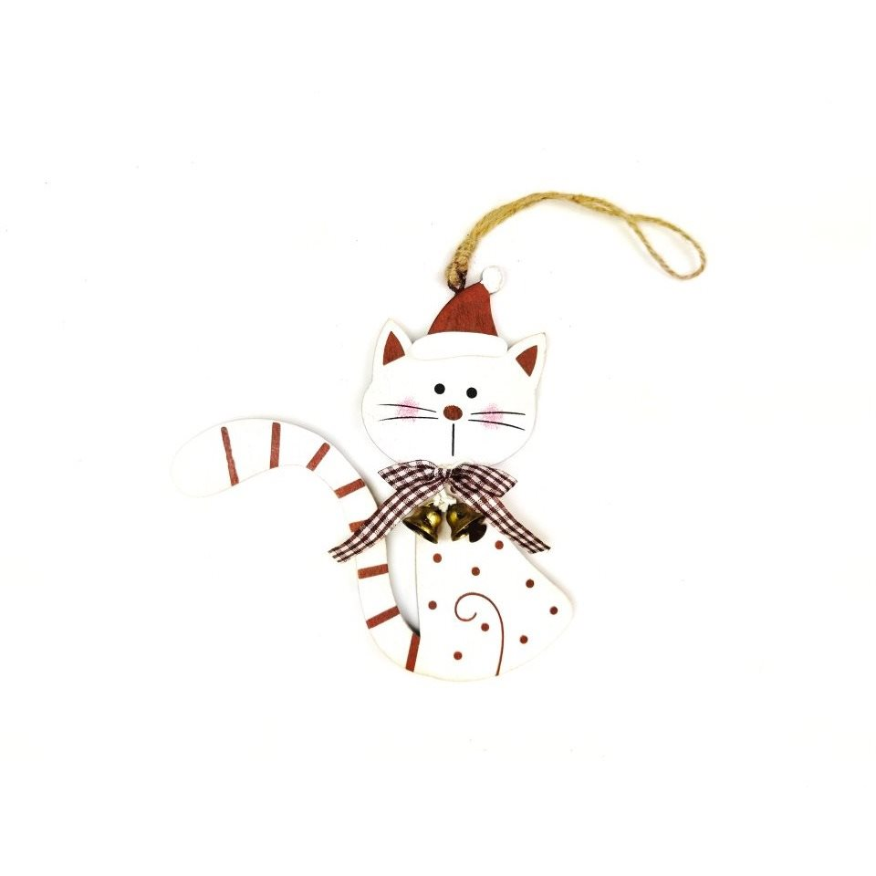 LAALU Karácsonyi dísz - cica csengettyűvel, 14 cm (LAU-3006)